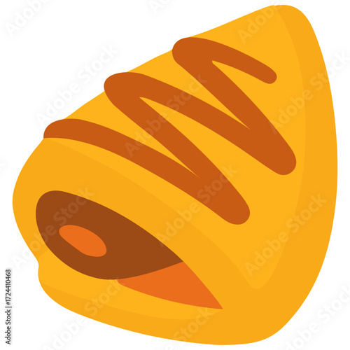 Flaky croissant with chocolate drizzle illustration, perfect for bakery, cafe menu, breakfast, brunch, and dessert design concept.
