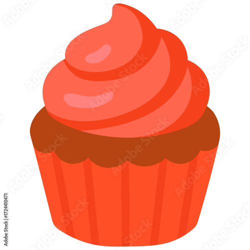 Sweet cupcake illustration with pink frosting, perfect for dessert menu, birthday party, bakery shop, and celebration food design concept.
