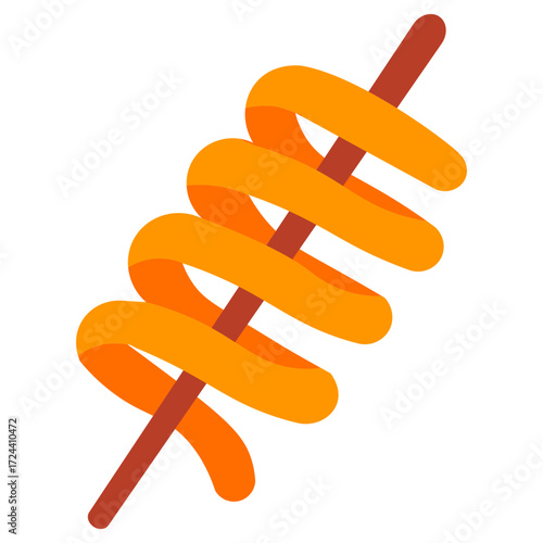 Crispy spiral potato stick illustration, perfect for street food design, fair snack, fast food, and party food concept.
