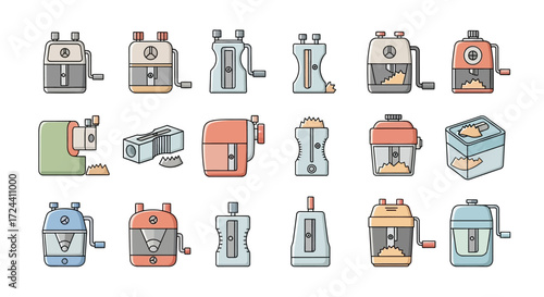 A collection of diverse pencil sharpener illustrations, showcasing various designs and styles.