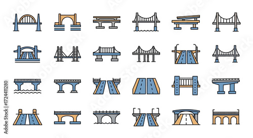 Collection of various bridge illustrations, showcasing diverse architectural designs and structures.