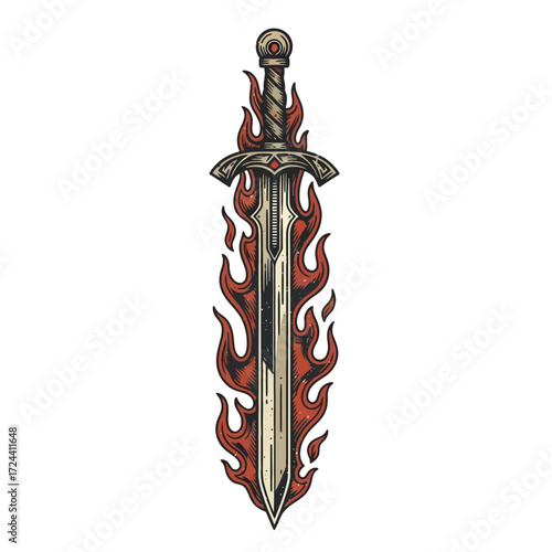 This striking vintage-style illustration depicts a coiled red snake with menacing fangs and a flickering tongue, embodying danger and ancient power.