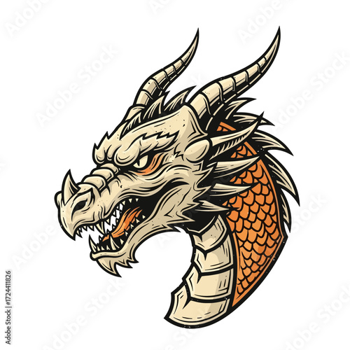 This striking vintage-style illustration depicts a coiled red snake with menacing fangs and a flickering tongue, embodying danger and ancient power.