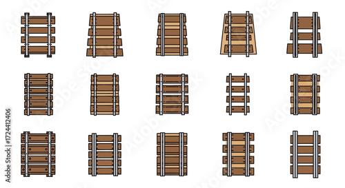 Various perspectives of railway tracks, showing different angles and configurations.