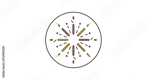 Abstract graphic design of radiating firework bursts within a circle.