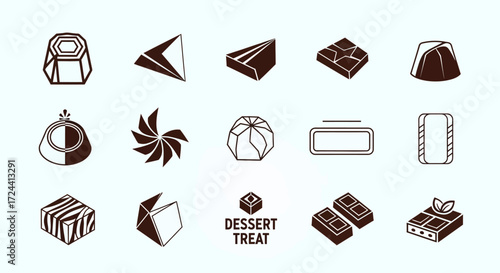 Collection of various stylized dessert icons, showcasing chocolate and sweet treats.