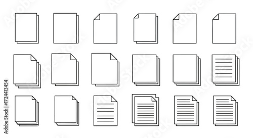 A collection of various paper documents and stacks with different states, including blank and text-filled pages.