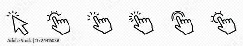 Computer mouse cursor icons. Cursors containing pointer, arrow and hand symbol with pixelated form. Transparent vector illustration.