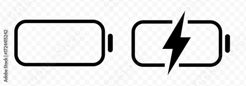 Battery level icon set. Charge level indicator collection with low, medium, full and charging symbol for app and UI. Transparent PNG and vector illustration