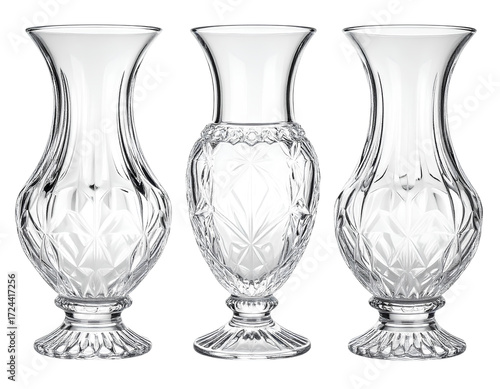 Firefly_Set of Studio photograph of an ornamental glass vase made from clear crystal, highly