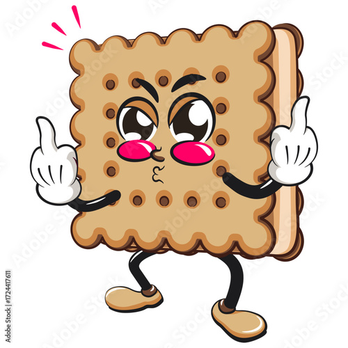 cute square biscuit sandwich mascot character vector illustration raising two middle finger, work of hand drawn