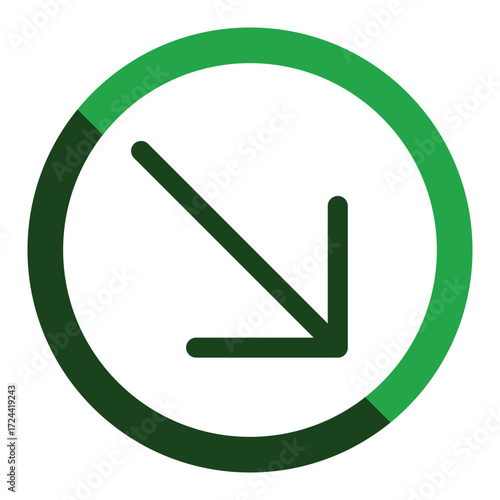 Green circle with a dark green arrow pointing down and right
