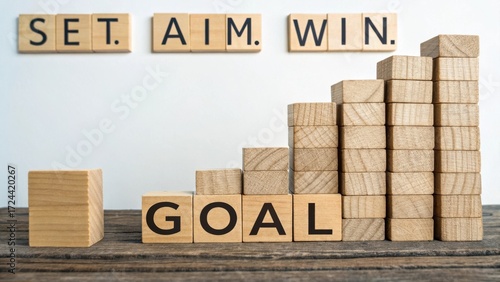 Wallpaper Mural Motivational Message for Success and Achievement with Wooden Blocks and Growth Visualization on Rustic Background Torontodigital.ca