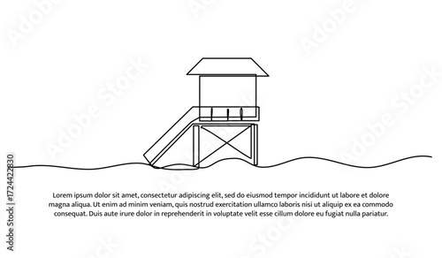 One line of lifeguard tower. Abstract minimal continuous line.