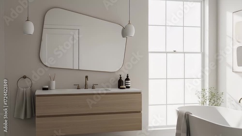 Modern Minimalist Bathroom Interior with Natural Light and Decor