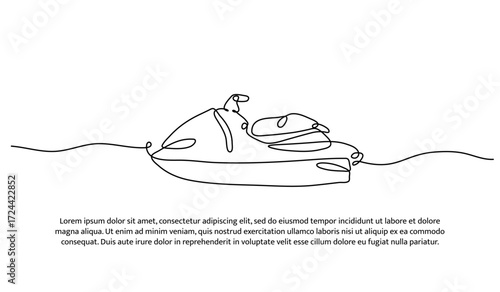 One line of motorboat. Abstract minimal continuous line.