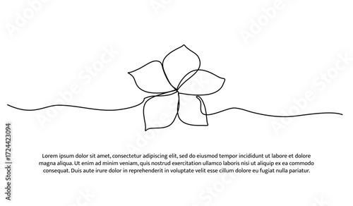 One line of frangipani flowers on the beach. Abstract minimal continuous line.