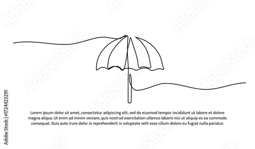 One line of beach umbrella. Abstract minimal continuous line.