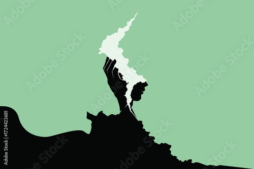 Entangled Thoughts – Hand and Head Silhouette with Spirit Stream Concept Illustration