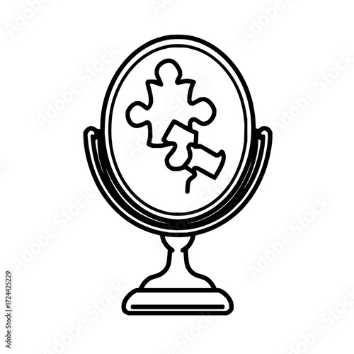 Puzzle reflection in mirror icon vector illustration for problem solving and solution concept design element
