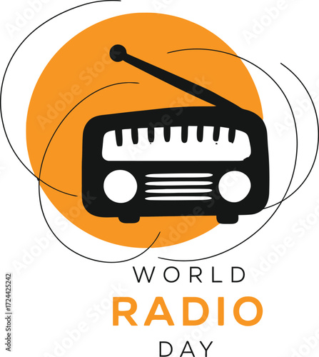 Celebrate World Radio Day with this retro radio design, a nostalgic broadcast symbol for media, music, and vintage technology enthusiasts everywhere