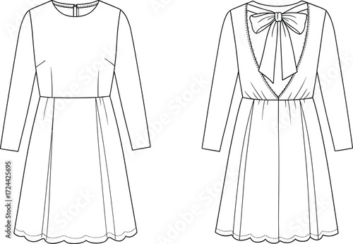 a women's mini dress with a bow-tie cutout back and long sleeves, a stylish feminine design.