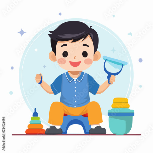 Happy Boy Cleaning Toys in Playroom Illustration