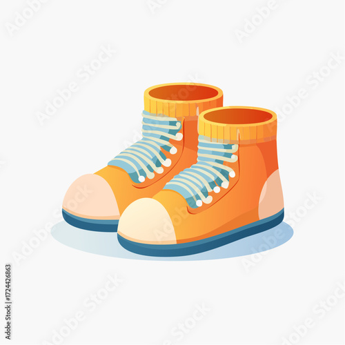 Orange High-Top Canvas Boots with Light Blue Laces