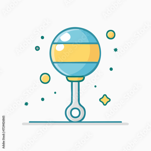 Blue and Yellow Baby Rattle Toy Illustration