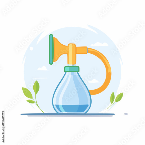 Manual Breast Pump Illustration with Teal and Yellow Accents