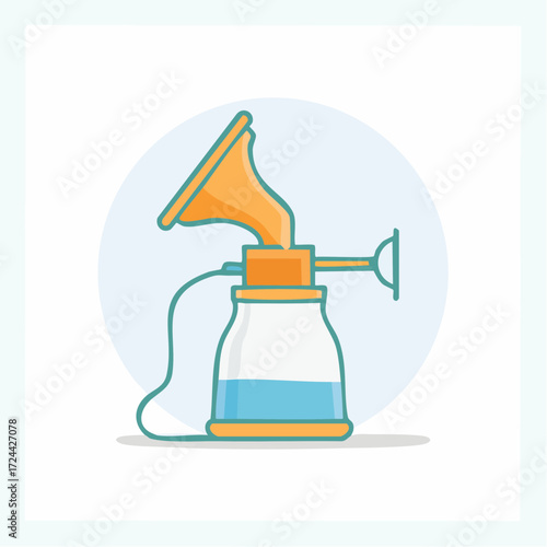 Manual Breast Pump Illustration with Light Blue and Orange Accents