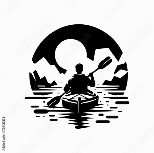 Kayaker with Icebergs Silhouette – Arctic Adventure in Greenland