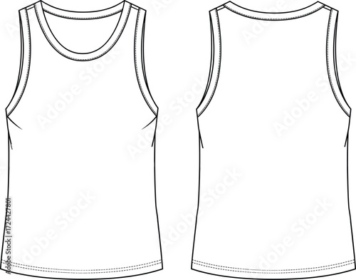 a classic women's sleeveless tank top with a scoop neckline, a basic apparel template for fashion designs.