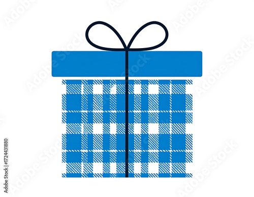Blue gift box with checkered pattern