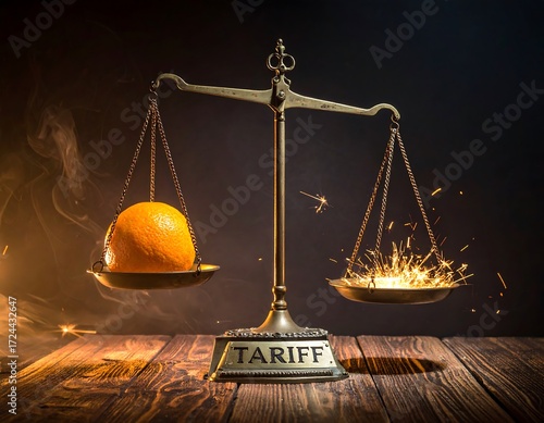 Vintage scales with an orange and sparks