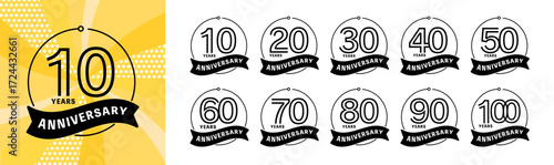 10～100周年のシンプルなモノクロアニバーサリーロゴセット