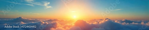 Vast, azure expanse of cloudless sky, bathed in the warm golden light of sunrise Perfect for serenity, peace, freedom, and travel themes , sunset, serene, calm