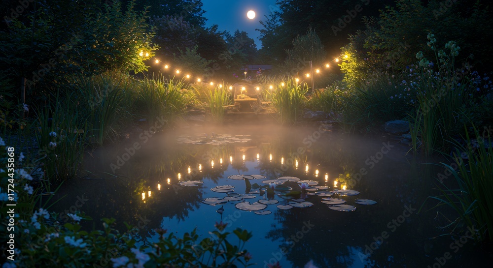 Obraz premium Moonlight garden path reflection