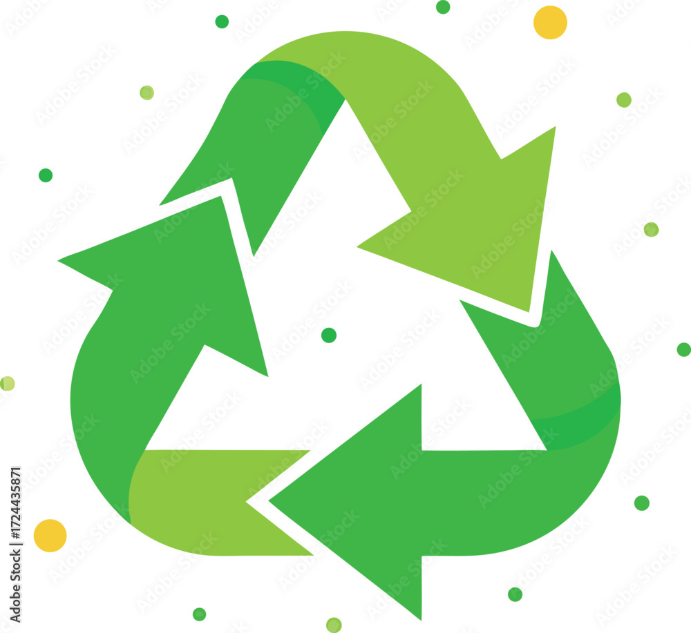 Obraz premium Bright Green Recycling Symbol on Black Background with Colorful Dots