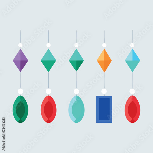 Colorful hanging geometric gemstones and beads jewel