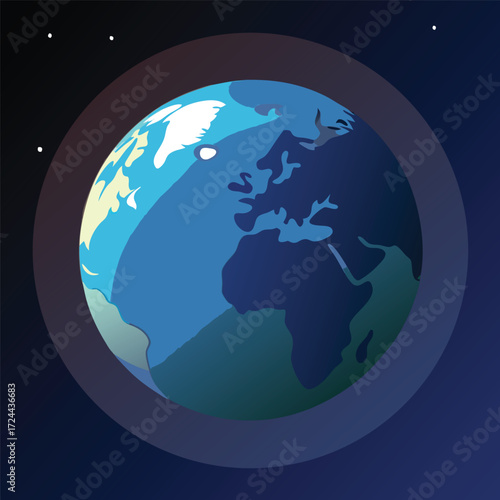 Earth with atmospheric glow in starry space globe planet