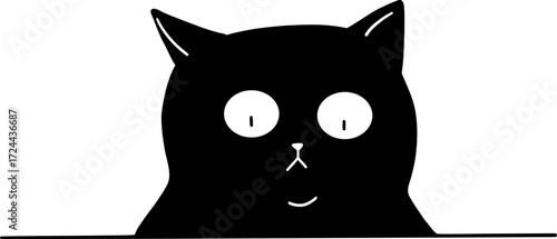 Black cat peeking over a surface