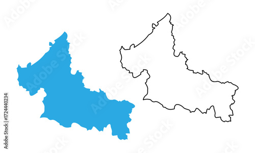 Map of San Luis Potosi, a state of Mexico. Map with detailed outlines and blue silhouettes