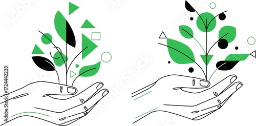 hand with green plant