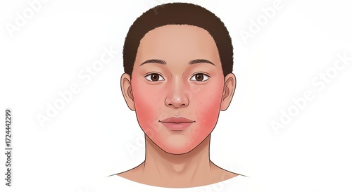 Young person's face showing skin redness and minor blemishes for medical illustration