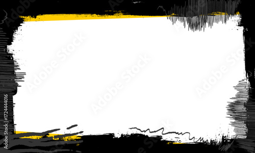 black yellow watercolor ink brush painting blank frame border artistic grunge graphic element