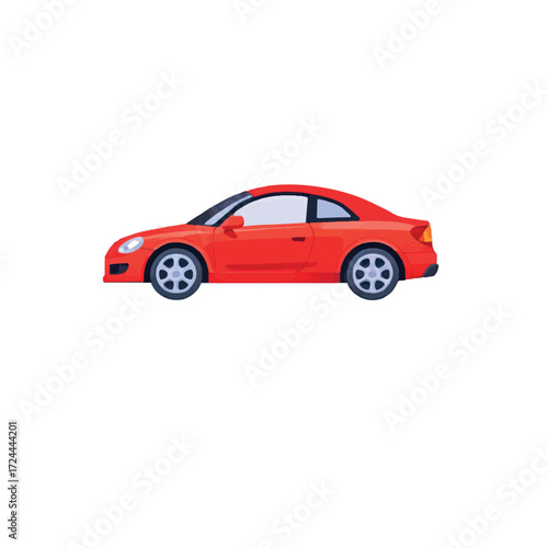 Red Coupe Car Illustration: A vibrant red coupe car, sleek and modern, isolated, perfect for design or transportation-themed projects. 