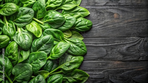 Fresh Spinach Leaves on Dark Wooden Surface for Healthy Eating
