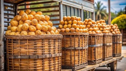 Fresh Oranges in Baskets Ready for Sale at Local Market