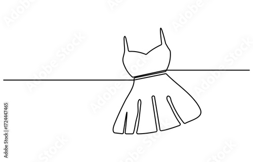Dummy with dress. One line continuous dummy with dress. Line art fashion dress. Outline vector illustration.
